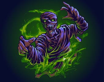 Zombie Mummy Digital Art, Horror, tattoo, graphic, wall art, vector, Jpeg, Eps, Png, scary, Digital download print, T-shirt, Bag Printable