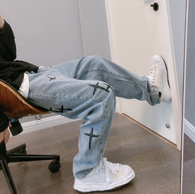 Unisex Embroidered Jeans Cargo Pants Streetwear Baggy Etsy