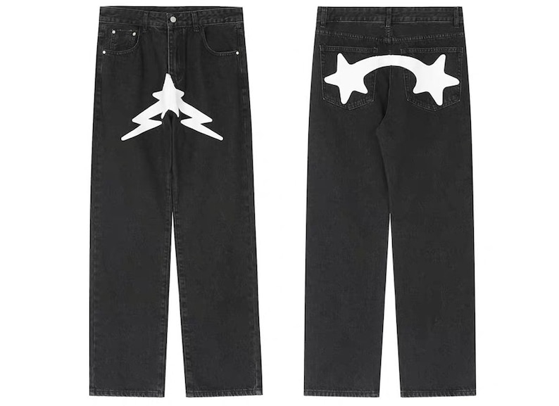 Black Star Print Jeans Men Y2K Fashion - Etsy