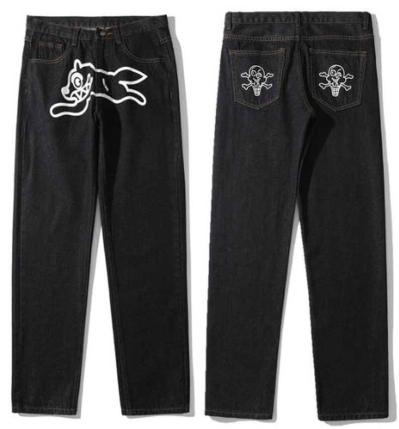 Dog Print Oversized Jeans Streetwear Men Hip Hop Baggy Jeans Etsy