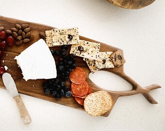 The Ichthys Charcuterie Board | Black Walnut or Maple, Unique Fish Handle