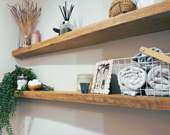 Wire-Brushed Oak Floating Shelf | Solid Wood Live Edge