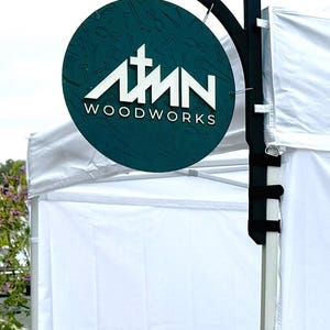 Custom MARKET Signage | 3D Round Sign w/ Canopy Tent Hanging Bracket | Your Graphics and Text BOTH Sides | FREE Design Proof and Shipping
