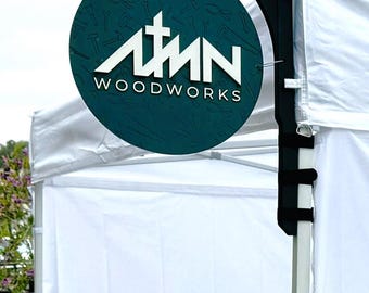 Custom MARKET Signage | 3D Round Sign w/ Canopy Tent Hanging Bracket | Your Graphics and Text BOTH Sides | FREE Design Proof and Shipping
