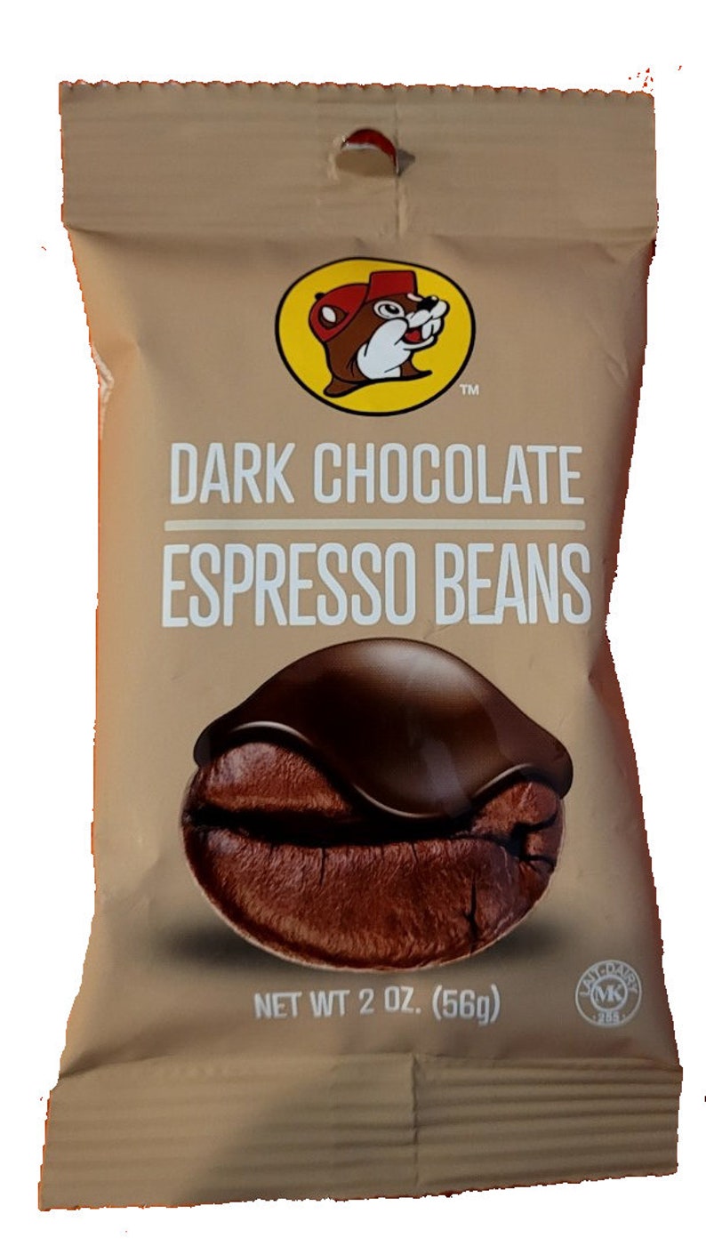 Bucee's Dark Chocolate Covered Espresso Beans 2 Oz Bag, Texas Snacks
