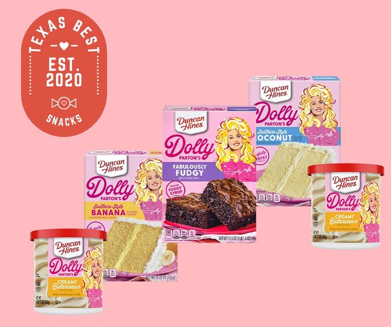 Dolly Parton Box Cake Set, 2 Box Cakes 2 Frostings, 1 Brownie Mix