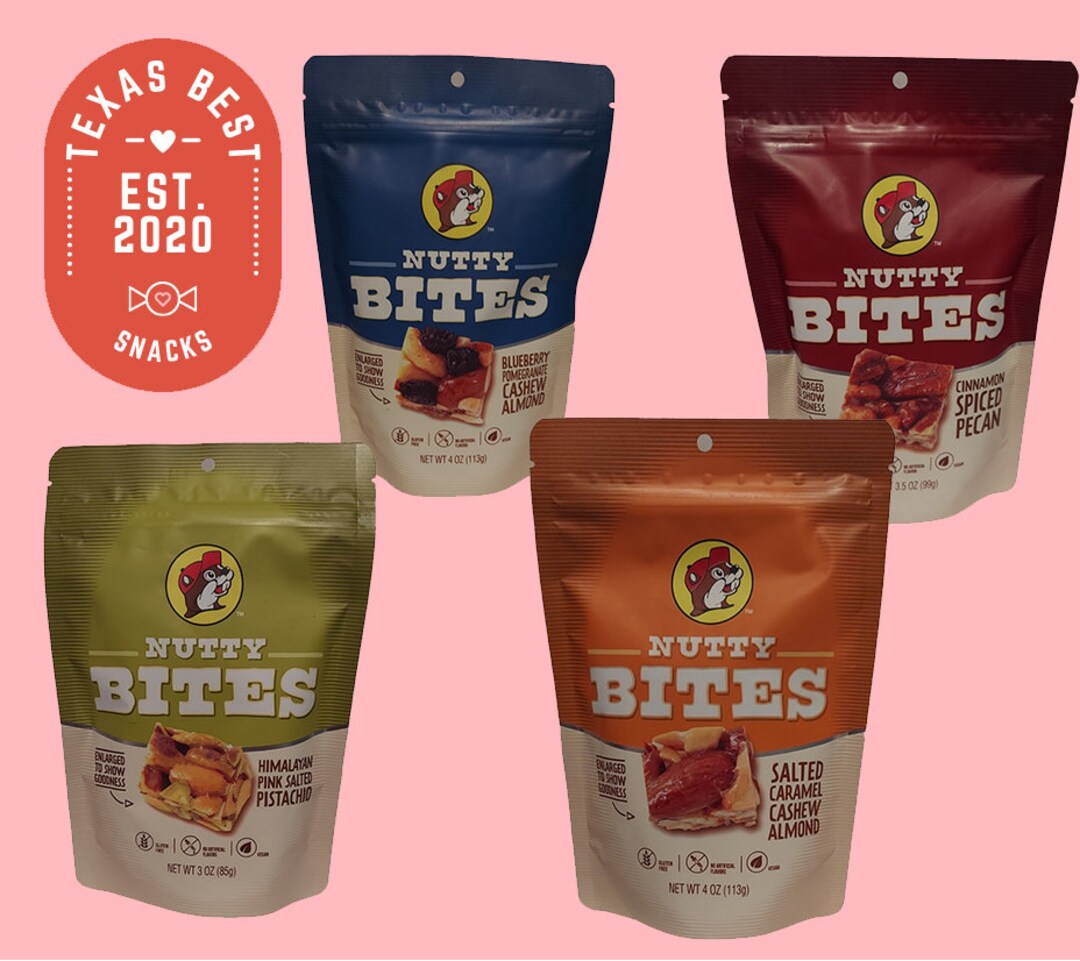 Bucee's Nutty Bites,includes 4 3oz Snacks, Blueberry Pomegranate, Cinnamon Spiced Pecan