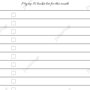 Monthly Bucket List, Top 10 Bucket List, Weekly List, Bucket List