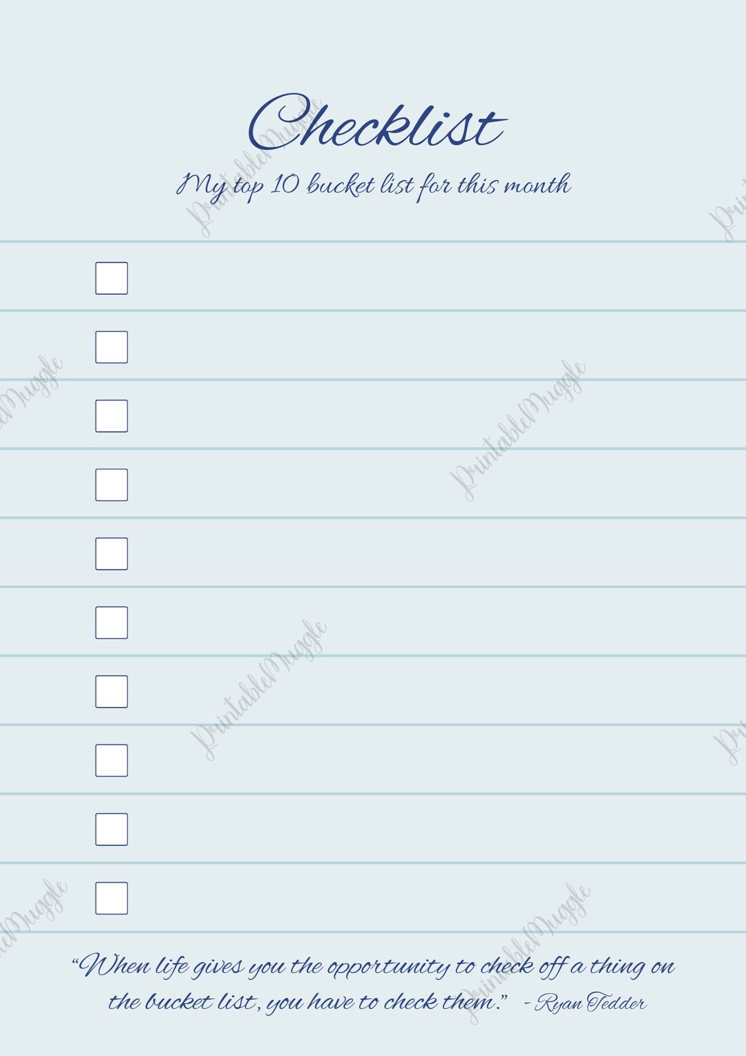 Weekly Bucket List Top 10 Bucket List Weekly List Bucket Etsy