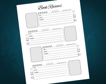Printable Book Review Journal Page: A4 and Letter (Digital Download)