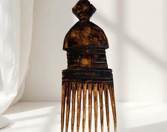 Vintage Nyamwezi Mwana Hiti Comb • Hand Carved Wood Afro Pick, Tanzania Decor