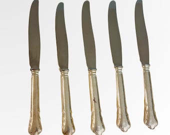 Cuchillos de fruta vintage GAB plateados – Diseño Chippendale, juego de 5 – Vajilla escandinava