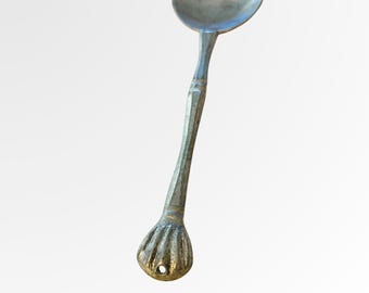 Vintage Rein Zinn Austria Pewter Spoon | 7-Inch Baroque Shell Finial, Hand-Finished Tin Serving Spoon