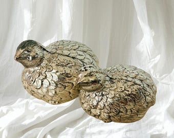 1970年代ヴィンテージ 銀メッキ ウズラ型ソルト＆ペッパーシェーカー – ミッドセンチュリーモダン 鳥の置物