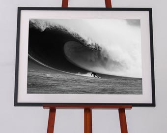 Impresión de olas grandes de Mavericks: decoración de pared de surf en blanco y negro