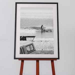 Minimalist Surf Print – Black and White Beach Wall Art