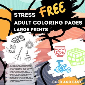 70 pagine/Pagine da colorare per adulti e bambini senza stress per rilassarsi/Stampe grandi e facili da colorare, terapia del colore/Pagine da colorare stampabili