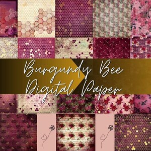 Borgogna Ape /Fiore Modelli Senza Cuciture Carte Digitali/carta forestcore/Cottagecore Motivo Floreale Digitale/Botanico/Cottagecore Sfondo
