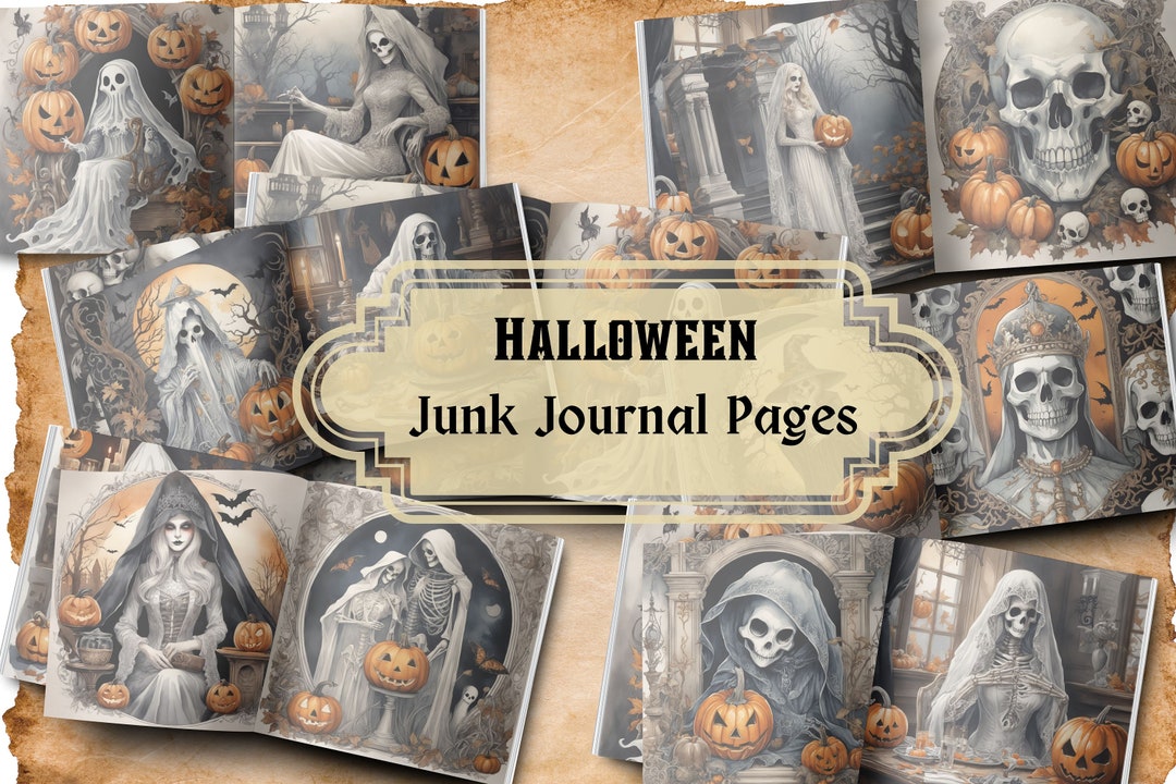 Halloween Junk Journal Pages, Digital Scrapbook Paper Kit, Spooky ...