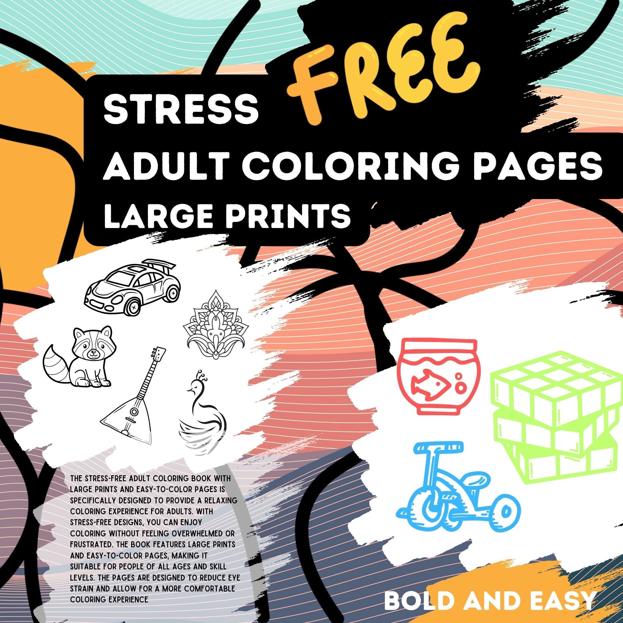Bold and Easy Large Print Coloring Book for Adults and Beginners: Big and  Simple Designs Coloring Pages for Women, Seniors and Teens (Paperback)
