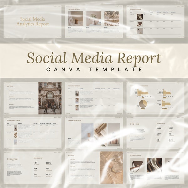 Social Media Analytics Report Template | Canva Template | Social Media Insights Report | Social Media Monthly Analytics | Instagram Metrics