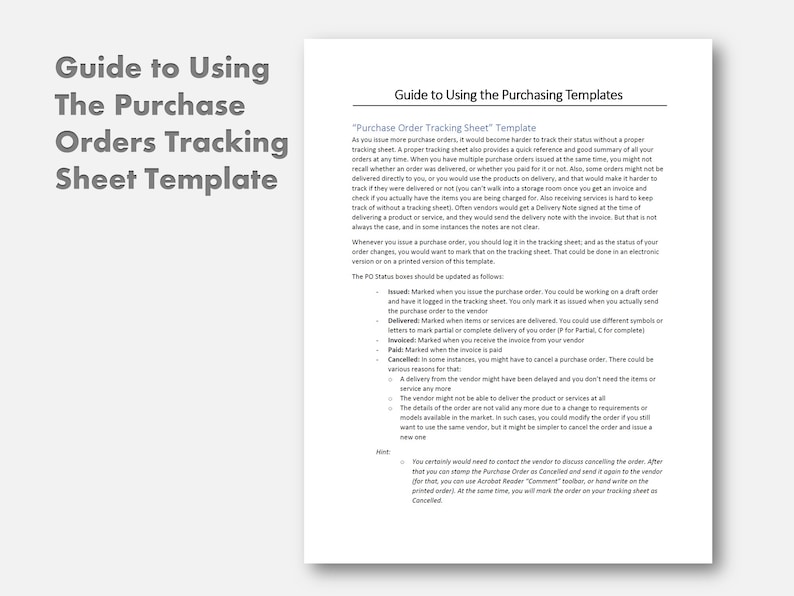 Purchase Orders Tracking Sheet in PDF & Microsoft Word Editable Digital
