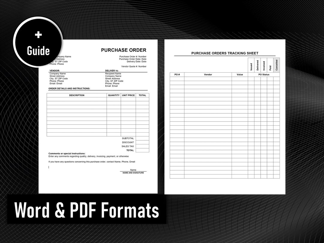 Purchase Order Form & Purchase Orders Tracking Sheet. Pdf/microsoft