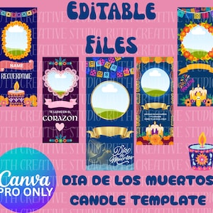 Dia De Los Muertos Kerzenvorlage: Zuckerschädel, Ringelblumen (JPG/PNG Digital Download)