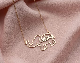 Personalised Elephant Necklace, Custom Name Necklace, Good Luck Gift