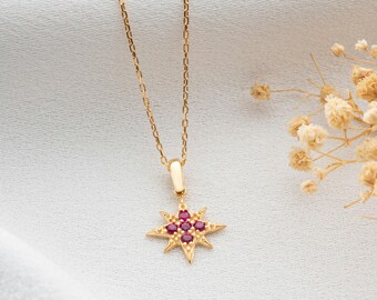 North Star Necklace, Birthstone Guiding Star Pendant, Celestial Gift for Her