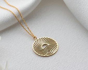 Sun and Wave Necklace, Ocean Wave Pendant, Yoga Jewellery Surfer Gift