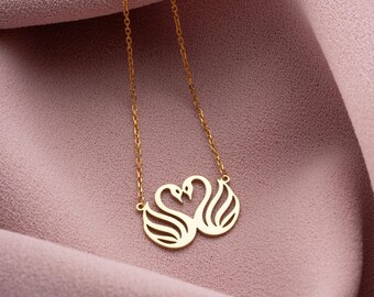 Swan Necklace, Couple Anniversary Gift, Love Birds Pendant