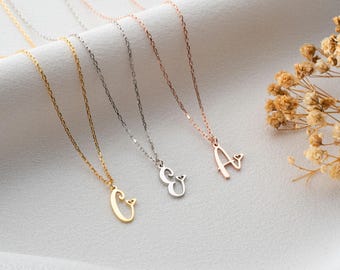 Heart Initial Necklace, Dainty Personalised Letter Pendant, Custom Name Gift for Her
