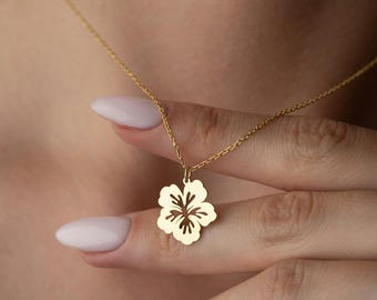 Hibiscus Necklace, Hawaii Gift for Her, Tropical Flower Pendant