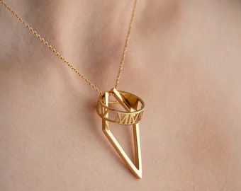 Ringhalter-Halskette geometrisch, Sterlingsilber-Ringhalter, Geschenk für Krankenschwester