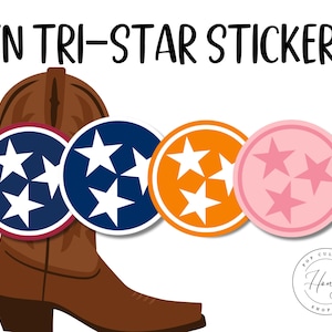 Tennessee Tri-Star Sticker, TN Sticker, Tennessee, Nashville, Tennessee Flag, TN Flag, Tristar Sticker, Circle Sticker, Tennessee Orange