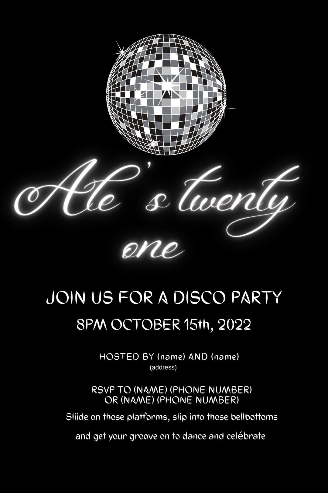 Disco Party Invitation Template Etsy Disco Party Invitation Template Etsy