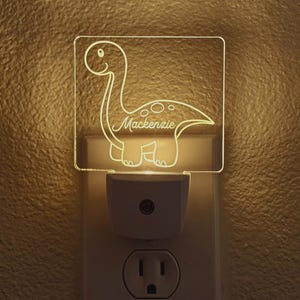 Personalized Dinosaur Night Light: Engraved LED Wall Plug