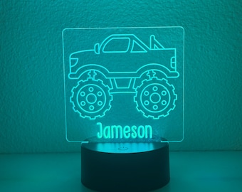 Personalized Monster Truck LED Night Light, Kids Bedroom Decor