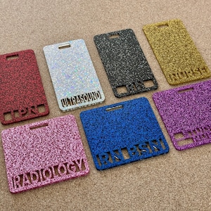 Badge Buddy, RN Badge Buddy, Glitter, Custom, Nurse Badge Holder, Medical Badge Holder, Radiology Marker Parker, Healthcare Worker Badge Tag