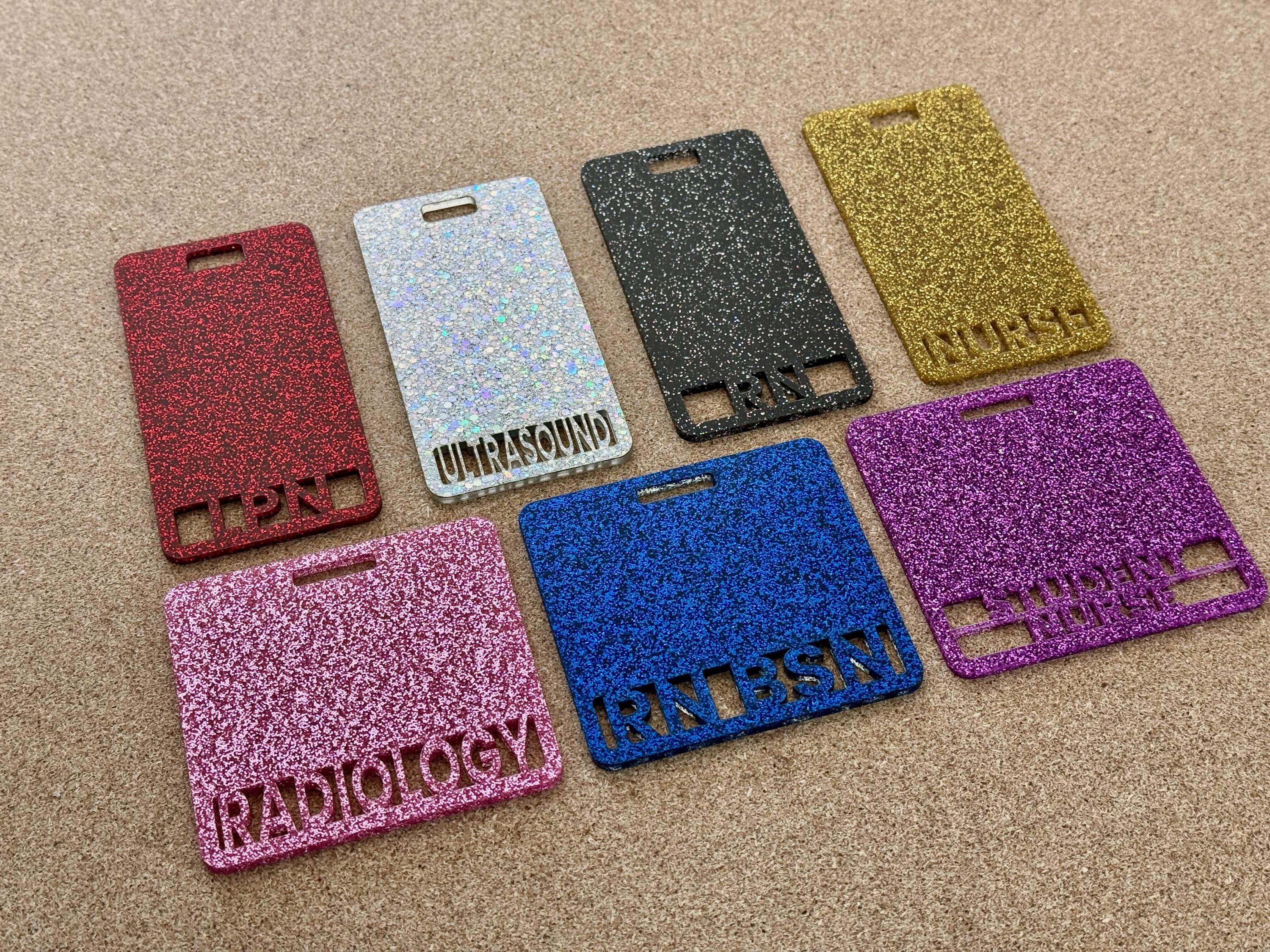 Badge Buddy, RN Badge Buddy, Glitter, Custom, Nurse Badge Holder, Medical Badge Holder, Radiology Marker Parker, Healthcare Worker Badge Tag