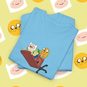 Adventure Time Finn and Jake Flying Chair Fan Art Unisex Tshirt, Cartoon Network Inspired Fan Art Shirt, Personalized Cartoon Lover Gifts