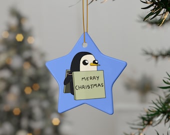 Adventure Time Gunter Ornament | Ceramic Star Christmas Decor | Penguin Fan Gifts