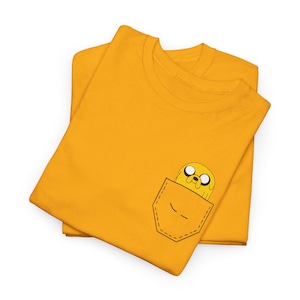 Adventure Time Jake in Pocket Unisex Design Heavy Cotton Tee, Cartoon Network Lover Gift, Personalized Fan Art Minimalist Cute Custom Shirt