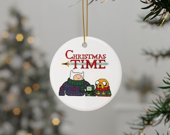 Adventure Time Ceramic Ornaments For Christmas, 2 Shapes Finn, Jake and Bmo Cartoon Decor Gifts