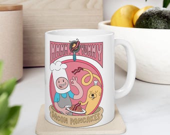 Adventure Time Finn and Jake Mug: Funny Bacon Pancakes Ceramic Cup