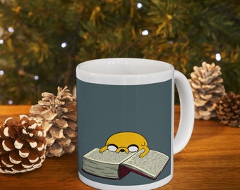 Adventure Time Jake Reading Book Mug: Studying Cartoon Coffee Cup Gifts