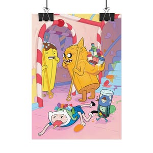 Adventure Time Colorful Wall Decor, Custom Design Cartoon Network Inspired Poster, Finn, Jake and BMO, Funny Vibrant Rolled Wall Art Gift