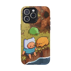 Adventure Time Finn and Jake Pixel Art Magsafe Tough Phone Case - Custom Cartoon Network Magnetic Cases, Personalized Cartoon Merch Gifts
