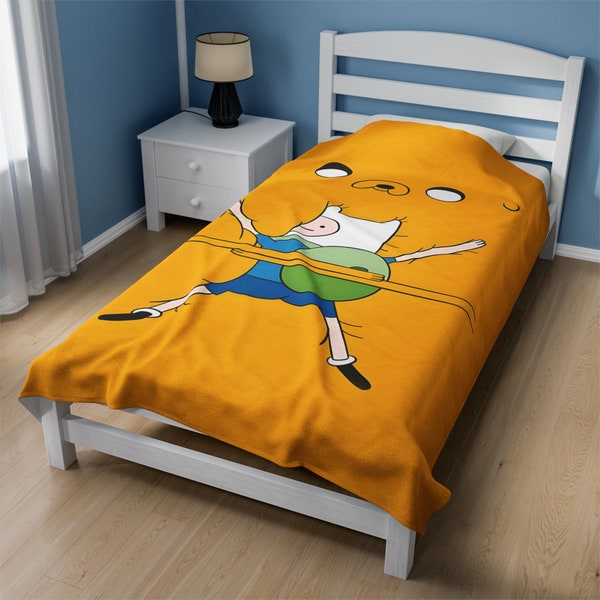 Adventure Time Finn & Jake Plüschdecke – Samt-Valentinstagsgeschenk für Cartoon-Network-Fans, niedliche Design-Ästhetik-Tagesdecke für die Liebe